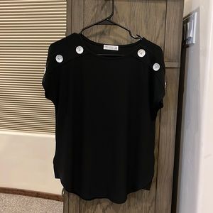 89th + Madison black blouse with button feature